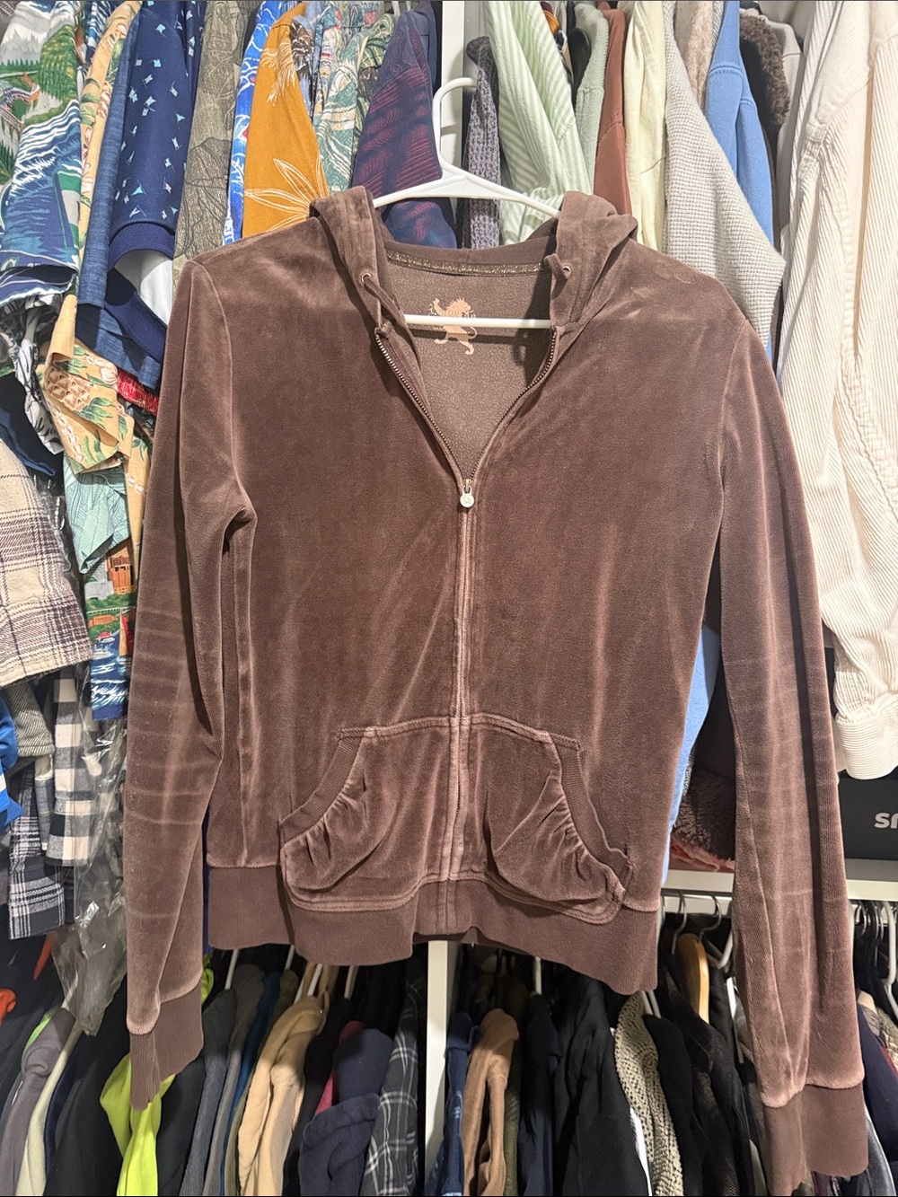 Brown Velour Zip-Up Hoodie Jacket